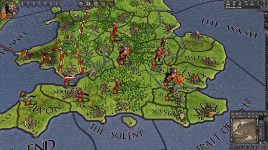 The map of medieval Britain in Crusader Kings 2, one of the best free Steam games.