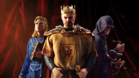 Best PC games - Crusader Kings 3: Three royals stood facing the camera