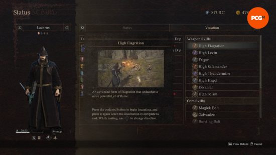 The Dragon's Dogma 2 Sorcerer skills menu showing High Salamander.