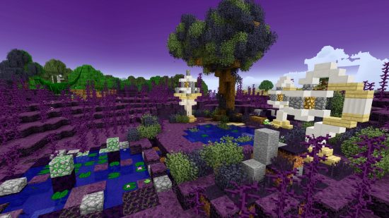 Best Minecraft mods - in RLCraft, a purple biome with structures and new mobs.