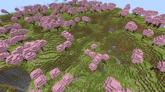 Best Minecraft Trails and Tales seed: A large cherry biome filled with pink sakura trees.